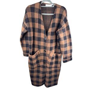 Astr the Label Buffalo Plaid Button Front Longline Cardigan Brown Size S NEW